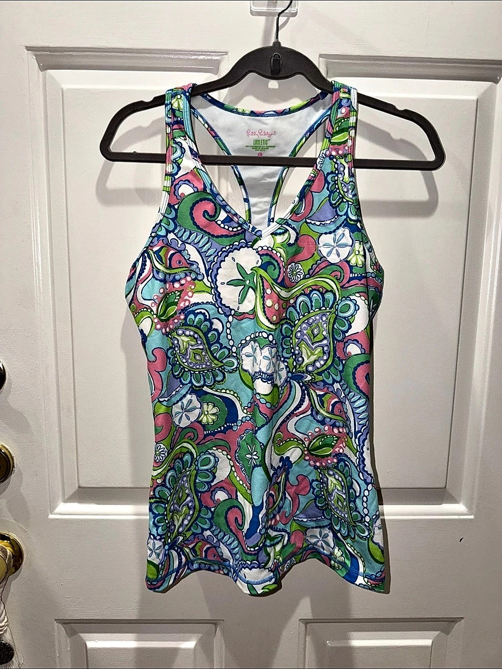 Lilly Pulitzer Luxeletic Paisley Racerback Tank in Blue & Green Large